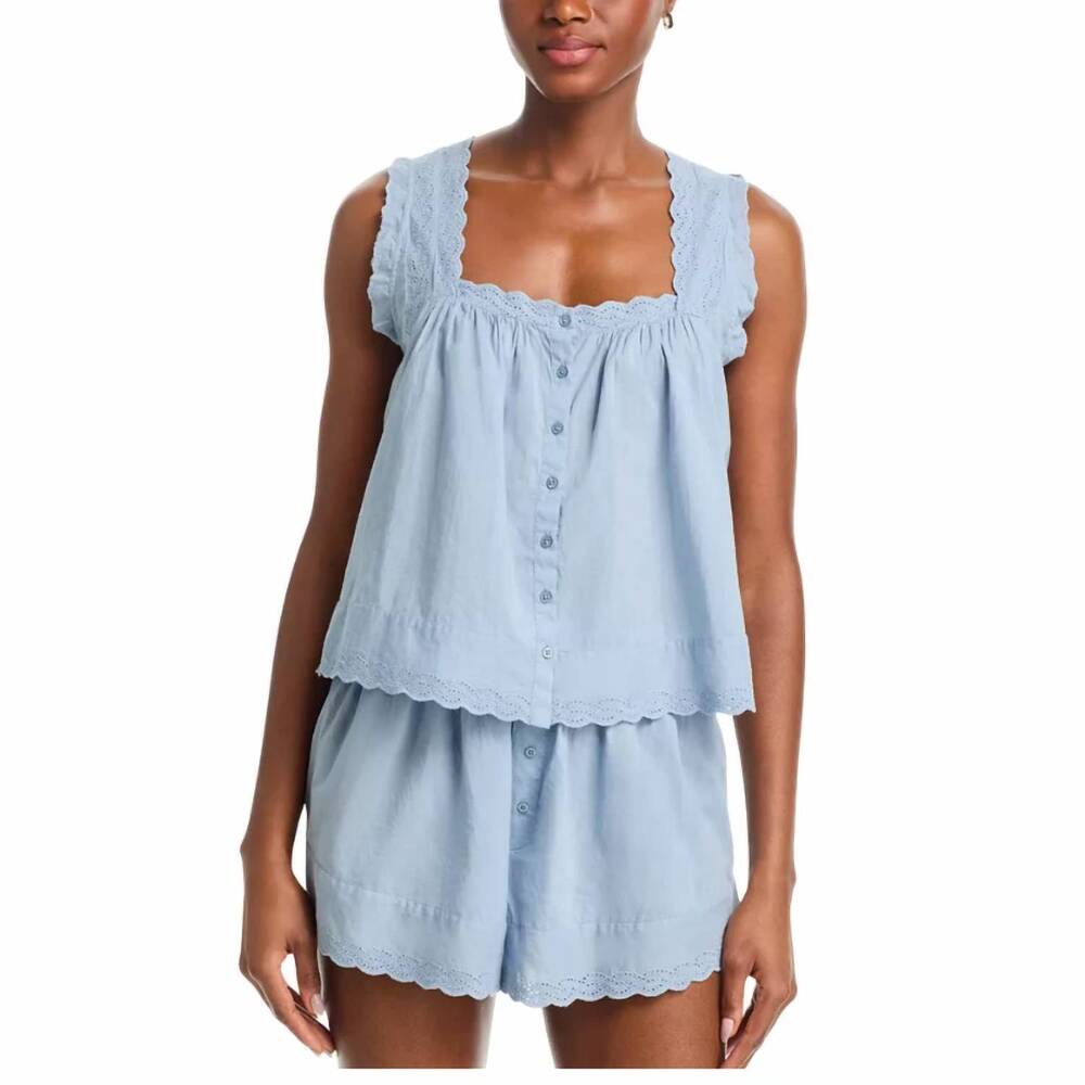 NEW THE GREAT. the eyelet tank in pale blue